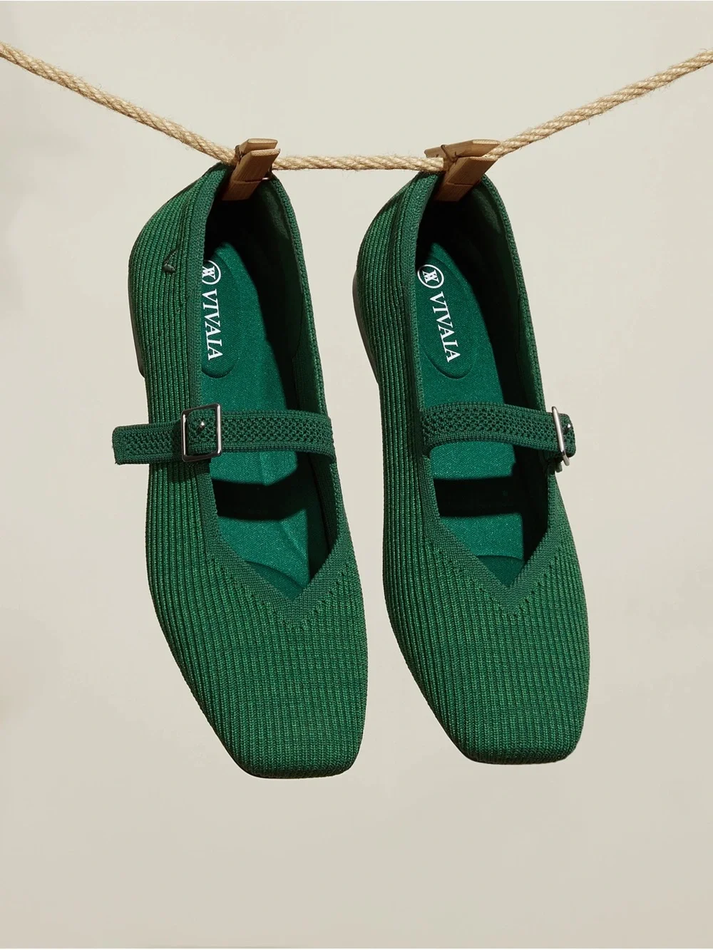 Vivaia Margo Mary Jane Square Toe Flats Emerald Green Size 39